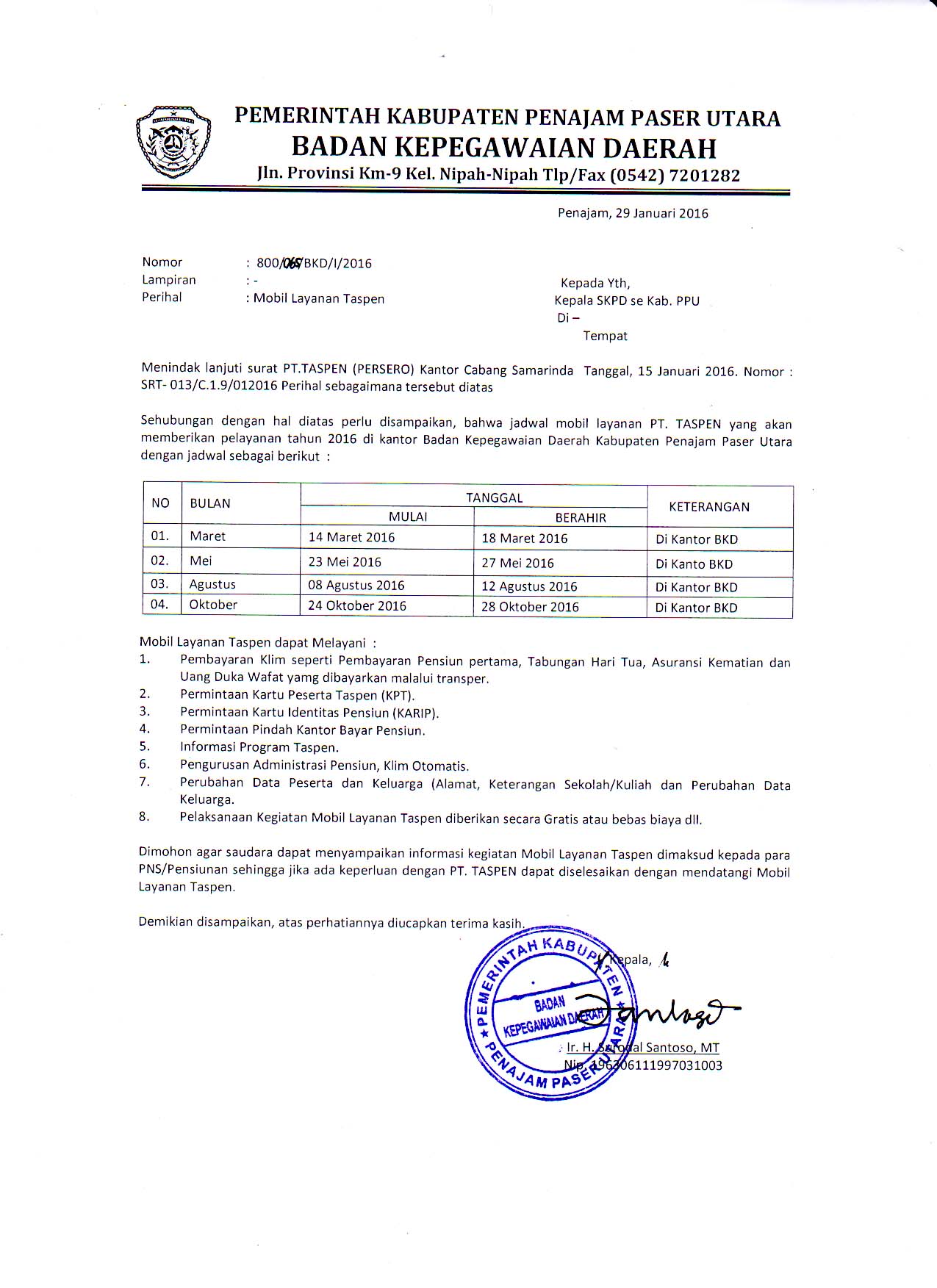 Jadwal Pelayanan Mobil TASPEN